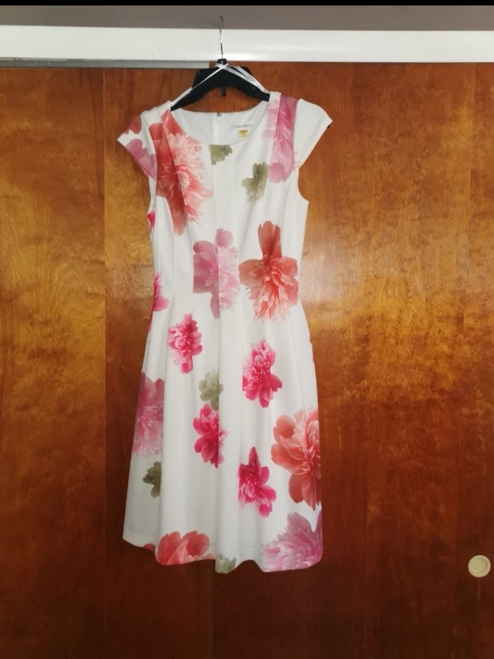 Calvin Klein White Pink Floral Knee Length Dress Size 4